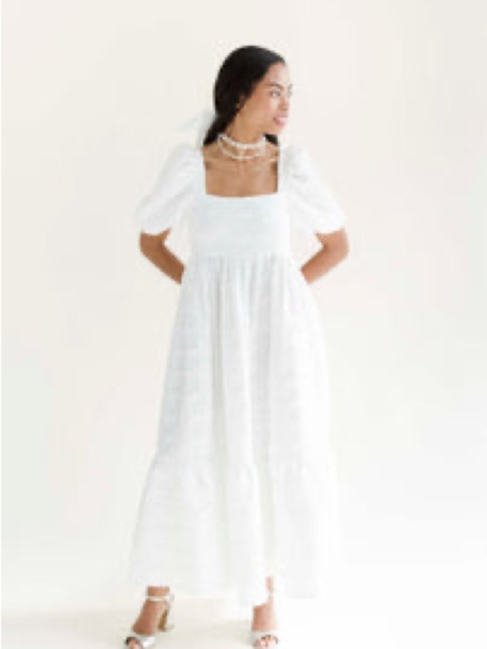 A Bronze Age White Puff-Sleeve Maxi Dress with Square Neck - Picture 5 of 5